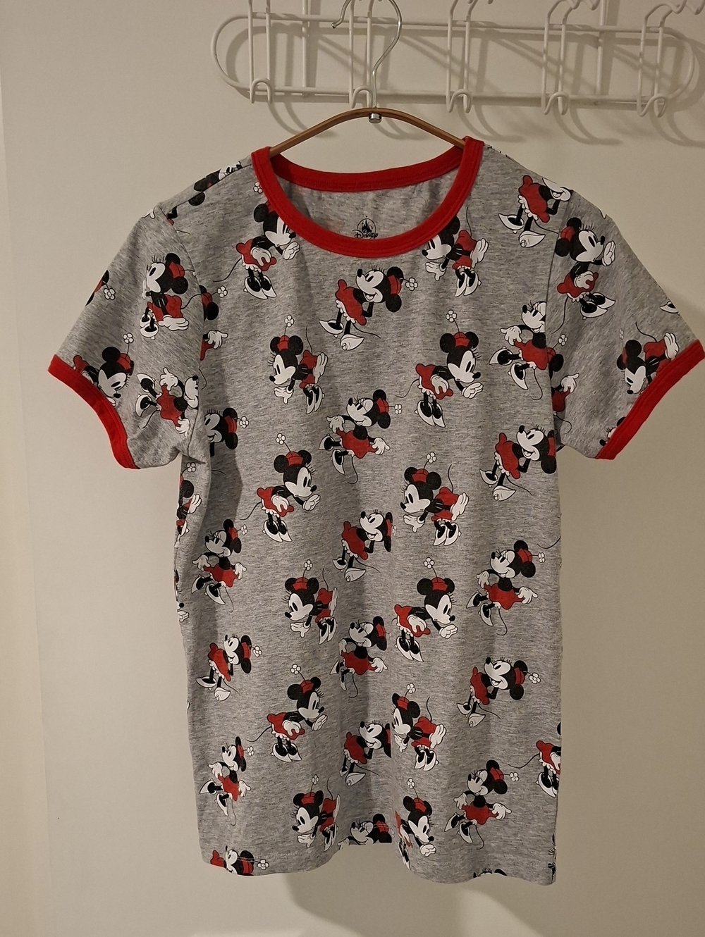Disney Heather Grey & Red Minnie Mouse Cotton Ringer Tee Cute Funky (Size S)